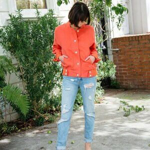Intropia L Linen Button Down Bomber Jacket Coral